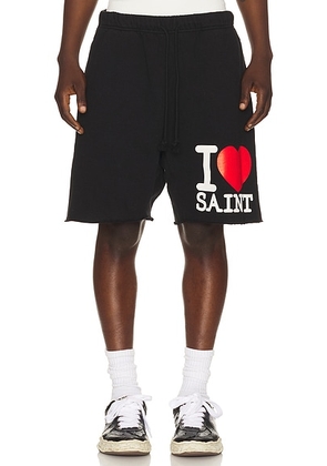 SAINT Mxxxxxx I Love Saint Sweat Shorts in Black - Black. Size M (also in XL/1X).