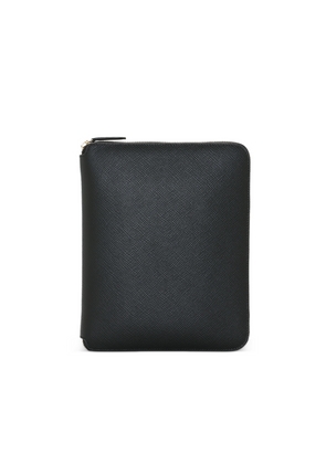 Smythson A5 Writing Folder With Zip In Panama In Black