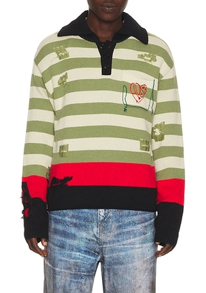 Andersson Bell Stripe Damaged Polo Sweater in Multi - Green. Size L (also in M, XL/1X).