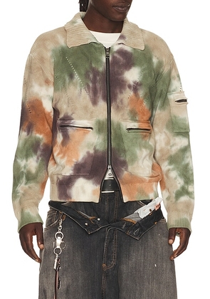 Andersson Bell Multi Dyed Knit Zip Up Sweater in Green & Beige - Beige,Green. Size L (also in M, XL/1X).