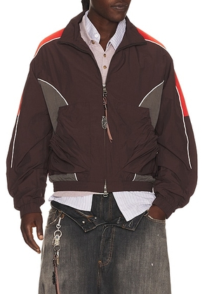 Andersson Bell Unisex Color Block Nylon Track Jacket in Red & Brown - Brown,Red. Size L (also in M, XL/1X).