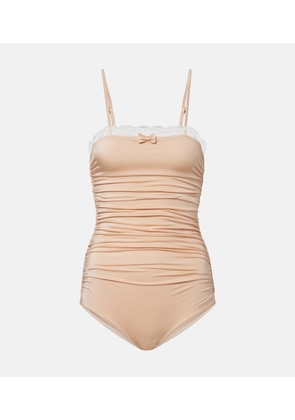 Chloe Lace-trimmed ruched bodysuit