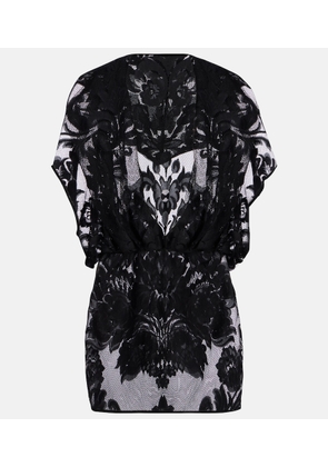 Norma Kamali Hooded floral mesh minidress