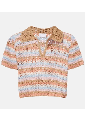 Anna Kosturova Crochet striped cotton polo shirt