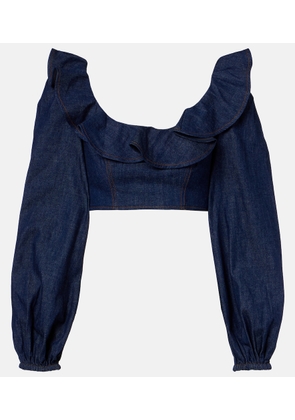 Zimmermann Aster ruffled denim crop top
