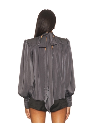 Bardot Revana Satin Tie Neck Blouse in Charcoal. Size 4. Also in 2.