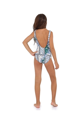 Agua Bendita Kids Iliana Ivy Swimsuit in White,Blue. Size 2. Also in 6, 4.