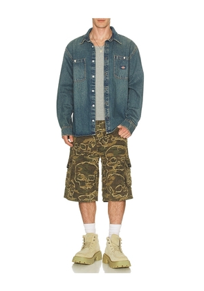 Affliction Skull Camo Shorts in Green. Size 30. Also in 32, 33, 34, 36.