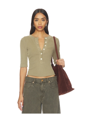 Citizens of Humanity Nali Short Sleeve Henley Top in Olive. Size L. Also in M, S, XS.