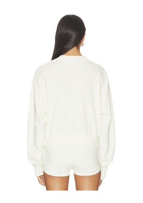 Eterne Lightweight French Terry Cropped V-neck Sweatshirt in White. Size L. Also in XS, S, M.