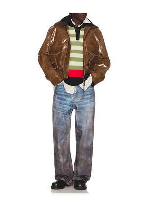 Andersson Bell Stripe Damaged Polo Sweater in Green. Size L. Also in S.