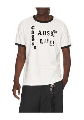 Andersson Bell Essential Adsb Flocking Ringer T-shirt in White. Size L. Also in M, XL/1X.