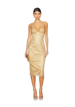 For Love & Lemons Glitter Grid Midi Dress in Metallic Gold. Size L. Also in M.