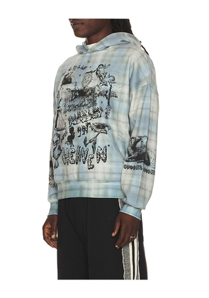 Jungles Already in Heaven Plaid Hoodie in Green,Blue. Size L. Also in S, M, XL/1X.