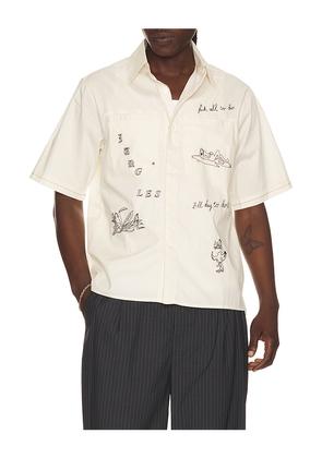 Jungles Fuck All Button Up Shirt in Cream. Size L. Also in M, S, XL/1X.
