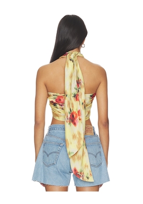 Ganni Printed Wrap Scarf in Yellow.