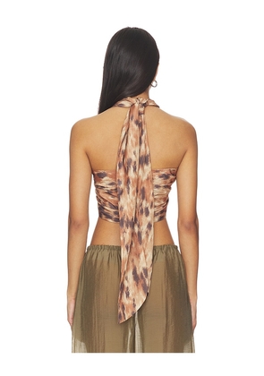 Ganni Printed Wrap Scarf in Brown.