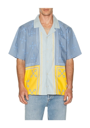 Memory Lane Patch Work Short Sleeve Shirt in Blue. Size M. Also in S.