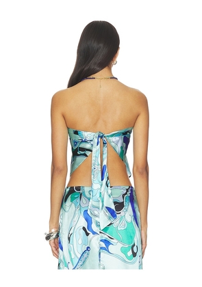 MORE TO COME Tavianah Scarf Top in Blue. Size L. Also in XS, XXS, S, M, XL.