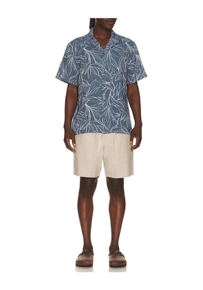 Marine Layer Jacquard Linen Resort Shirt in Blue. Size L. Also in M, S, XL/1X.