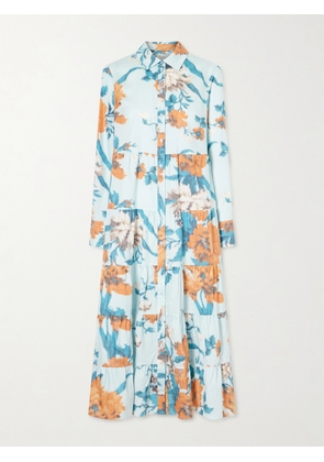 Erdem - Tiered Floral-print Cotton Midi Dress - Blue - UK 4,UK 6,UK 8,UK 10,UK 12,UK 14,UK 16,UK 18,UK 20