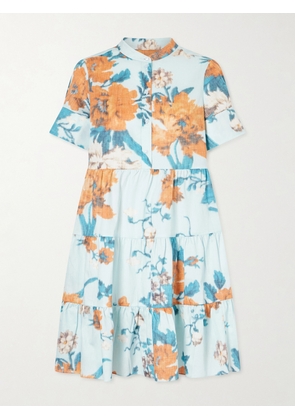 Erdem - Tiered Floral-print Cotton Mini Dress - Blue - UK 4,UK 6,UK 8,UK 10,UK 12,UK 14,UK 16,UK 18