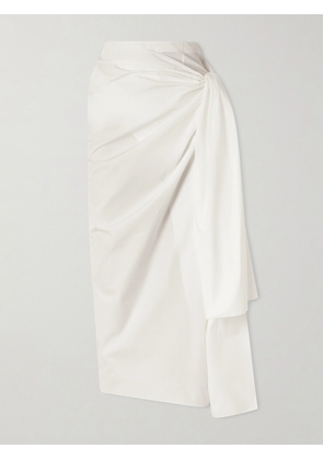 KHAITE - Shay Tie-detailed Draped Cotton-poplin Wrap Midi Skirt - White - US0,US2,US4,US6,US8,US10,US12