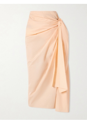 KHAITE - Shay Tie-detailed Draped Cotton-poplin Wrap Midi Skirt - Orange - US0,US2,US4,US6,US8,US10