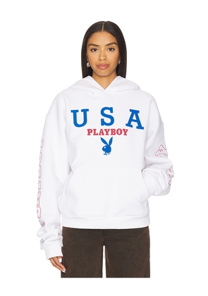 Playboy USA Hoodie in White. Size M. Also in S, L, XL/1X.