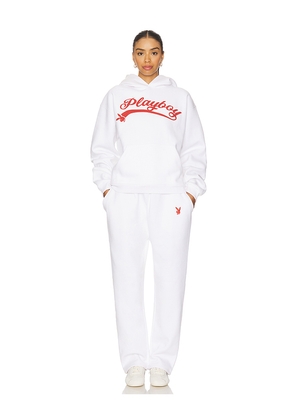 Playboy Logo Hoodie and Sweatpant Set in White. Size M. Also in L, S, XL/1X.