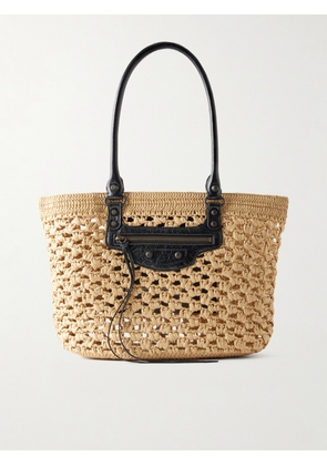 Balenciaga - Le City Leather-trimmed Raffia Shoulder Bag - Neutrals - One size