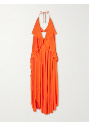 LOEWE - Ruffled Cutout Jersey Halterneck Maxi Dress - Orange - FR 34,FR 36,FR 38,FR 40