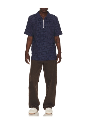 True Religion Logo Terry Knit Zip Polo in Blue. Size L. Also in M, S, XL/1X.