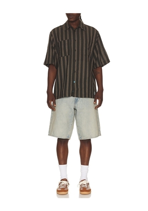 Scotch & Soda Structured Stripe Relaxed Fit Short Sleeve Shirt in Brown. Size L. Also in M, S, XL/1X, XXL/2X.