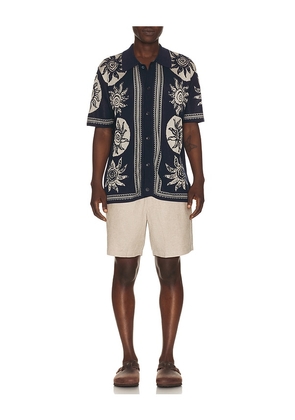 Scotch & Soda Knitted Jacquard Short Sleeve Shirt in Blue. Size L. Also in M, S, XXL/2X.