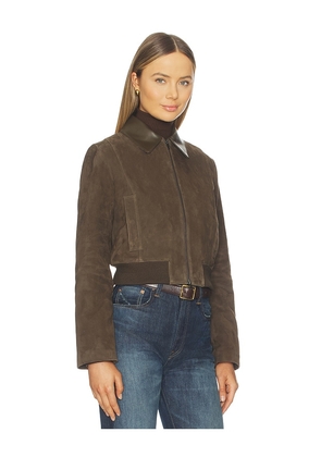 Vince Suede Shrunken Bomber in Chocolate. Size M. Also in L.