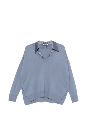 Max & Moi satin-collar V-neck sweater - Blue
