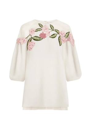 Oscar de la Renta Porcelain Flower embroidered illusion blouse - Neutrals