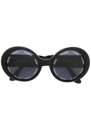 CHANEL Pre-Owned CHANEL Logos Round Sunglasses - Black