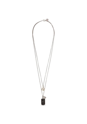 Ermanno Scervino faux-pearl dog-embellished dog tag necklace - Silver