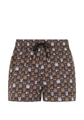 BOSS palm-leaf print swim shorts - Brown