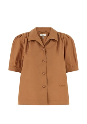 Chloé logo-embroidered gathered shirt - Brown