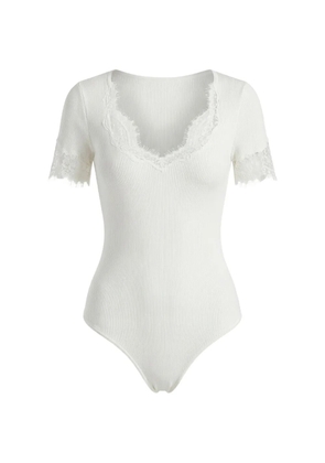 Self-Portrait lace-trim ribbed bodies - White