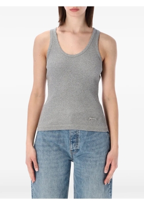 GANNI ribbed-knit logo-embellished tank top - Grey