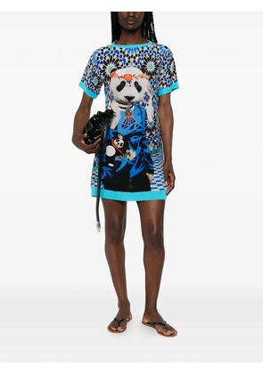The Artistylist panda-print silk mini dress - Blue