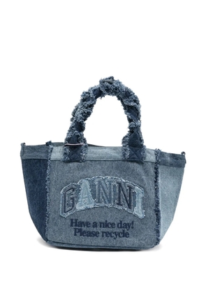 GANNI frayed panelled tote bag - Blue