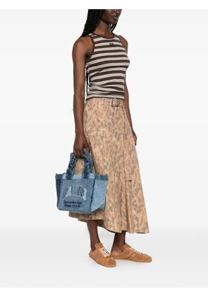 GANNI frayed panelled tote bag - Blue