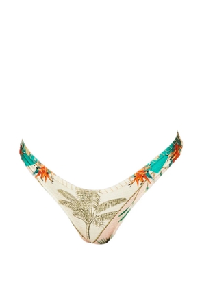 Del Maar tropical-print embroidered bikini bottoms - Neutrals
