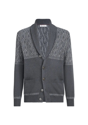 Brunello Cucinelli cotton shawl-collar cardigan with jacquard cable shoulder - Grey