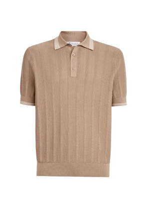 Brunello Cucinelli cotton textured rib-knit polo - Brown